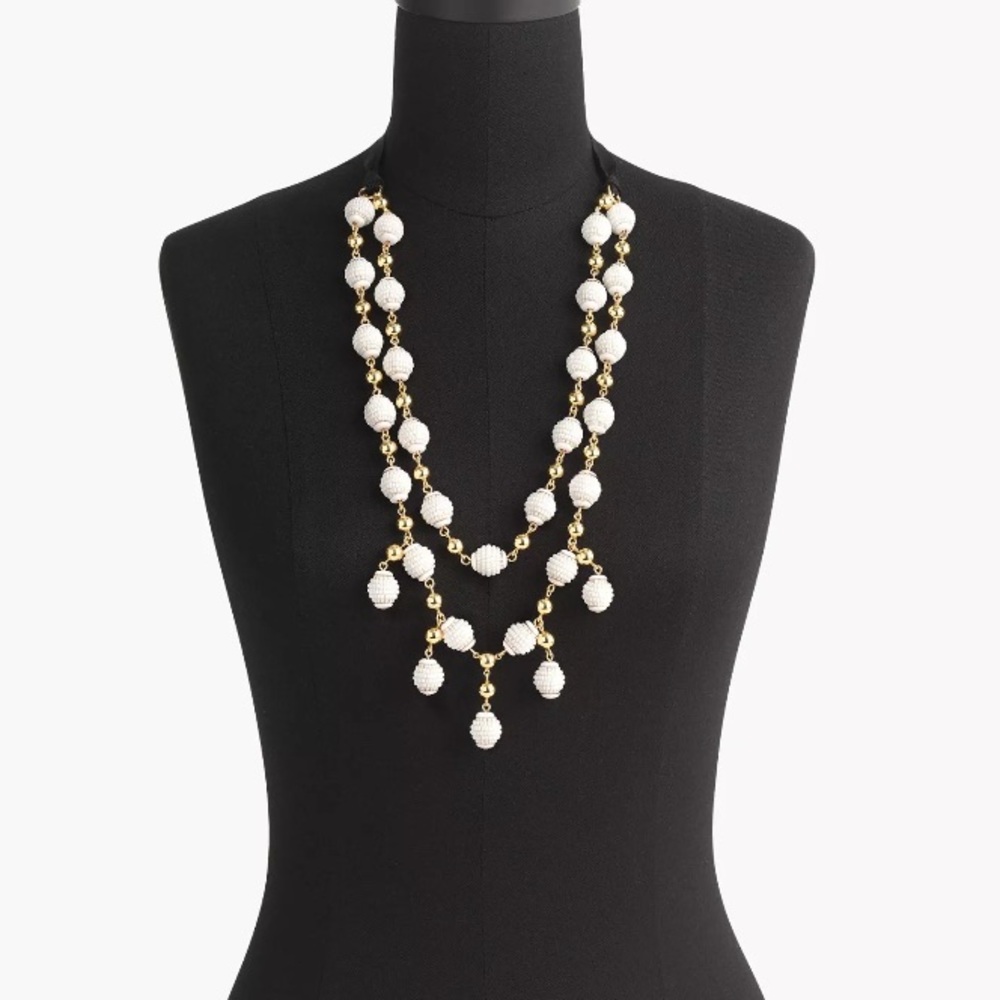 NWT J.Crew BEADED DOUBLE STRAND Necklace white - Picture 4 of 4